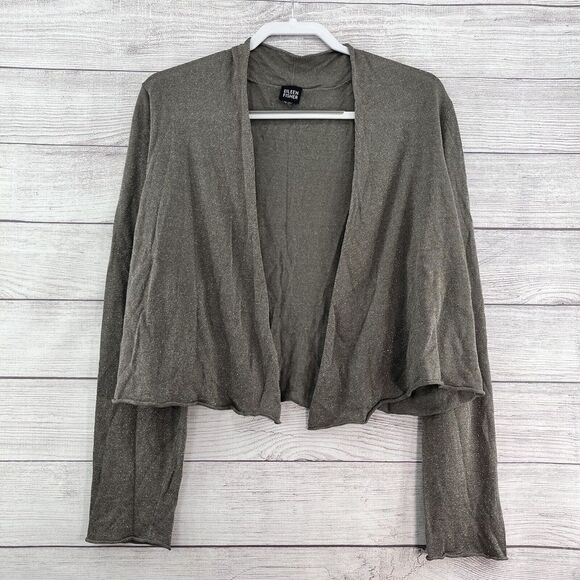 Eileen Fisher Brown‎ Sparkle Open Front Cardigan Size S Small Linen Blend Sheer - Picture 1 of 6